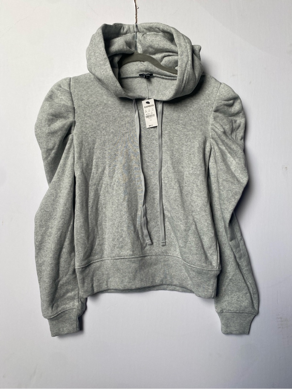 Express Light Gray Puff-Sleeve Hoodie XS
